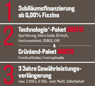 Jubiläumsfinanzierung ab 0,00% Fixzins, Technologie+-Paket und Grünland-Paket Gratis plus 3 Jahre Gewährleistungsverlängerung